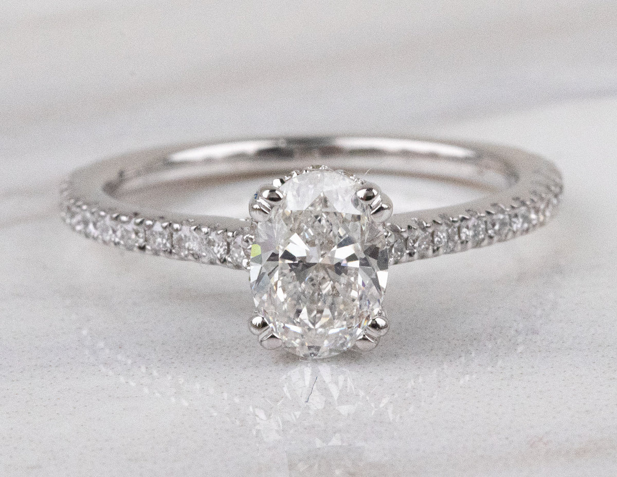 7/8ct. t.w. Oval Cut Diamond Engagement Ring in 14K White Gold
