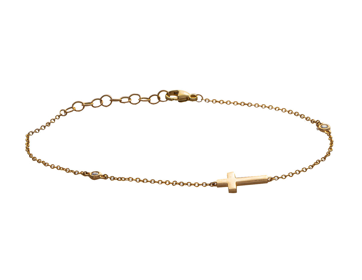 .05ct. t.w. Diamond-By-The-Yard Cross Bracelet in 14K Yellow Gold
