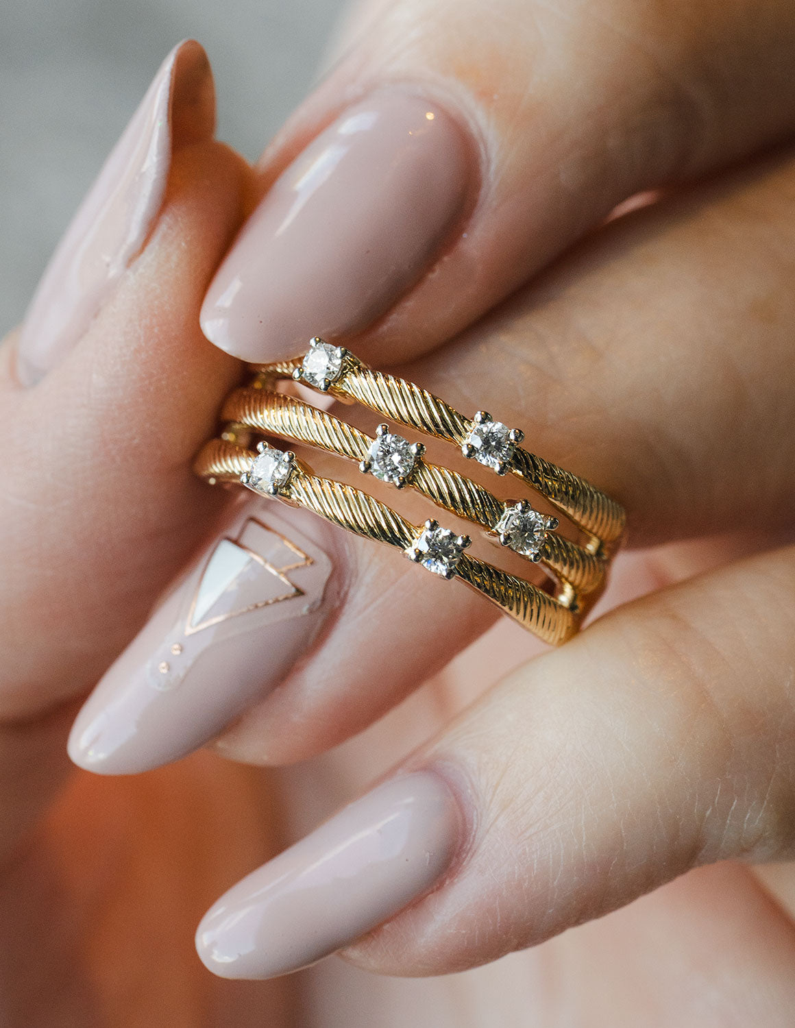 1/4ct. t.w. 3-Row Diamond Fashion Ring in 14K Yellow Gold