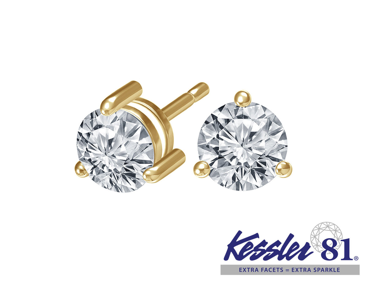 1/4ct. t.w. Kessler 81 Round Diamond Stud Earrings in 14K Yellow Gold