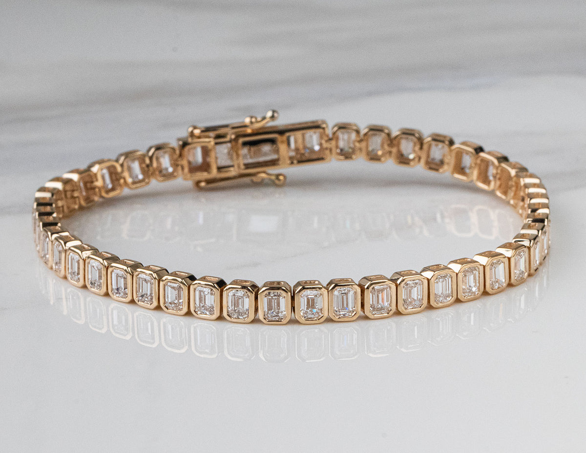 7ct. t.w. Emerald Cut Newborn Lab Created Diamond Tennis Bracelet in 14K Yellow Gold