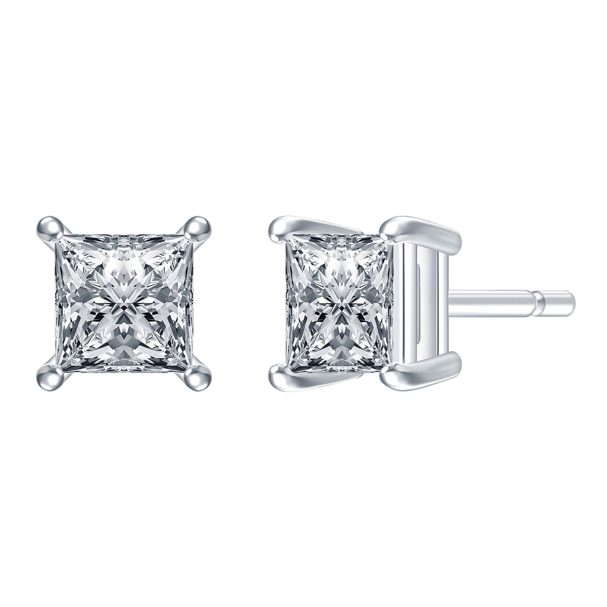 2ct. t.w. Princess Cut Diamond Stud Earrings in 14K White Gold