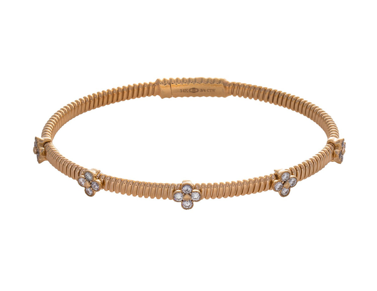 3/4ct. t.w. Diamond Clover Bangle Bracelet in 14K Yellow Gold