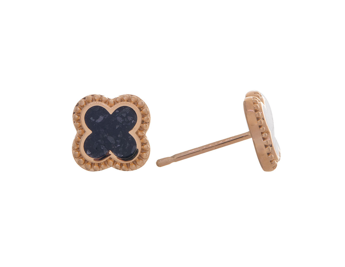 Crushed Black Diamond Clover Stud Earrings in Vermeil