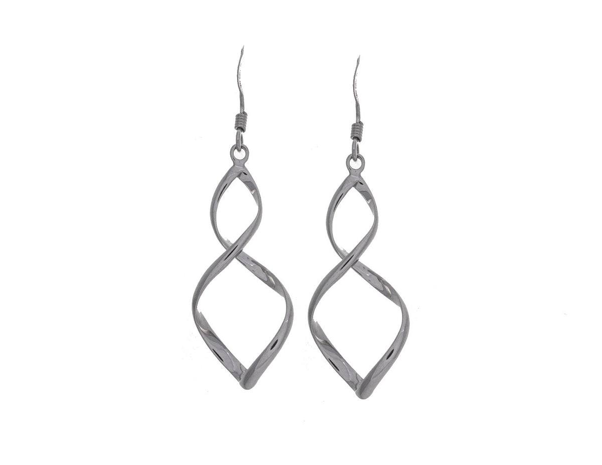 Corkscrew Tube Drop Earrings in Sterling Silver