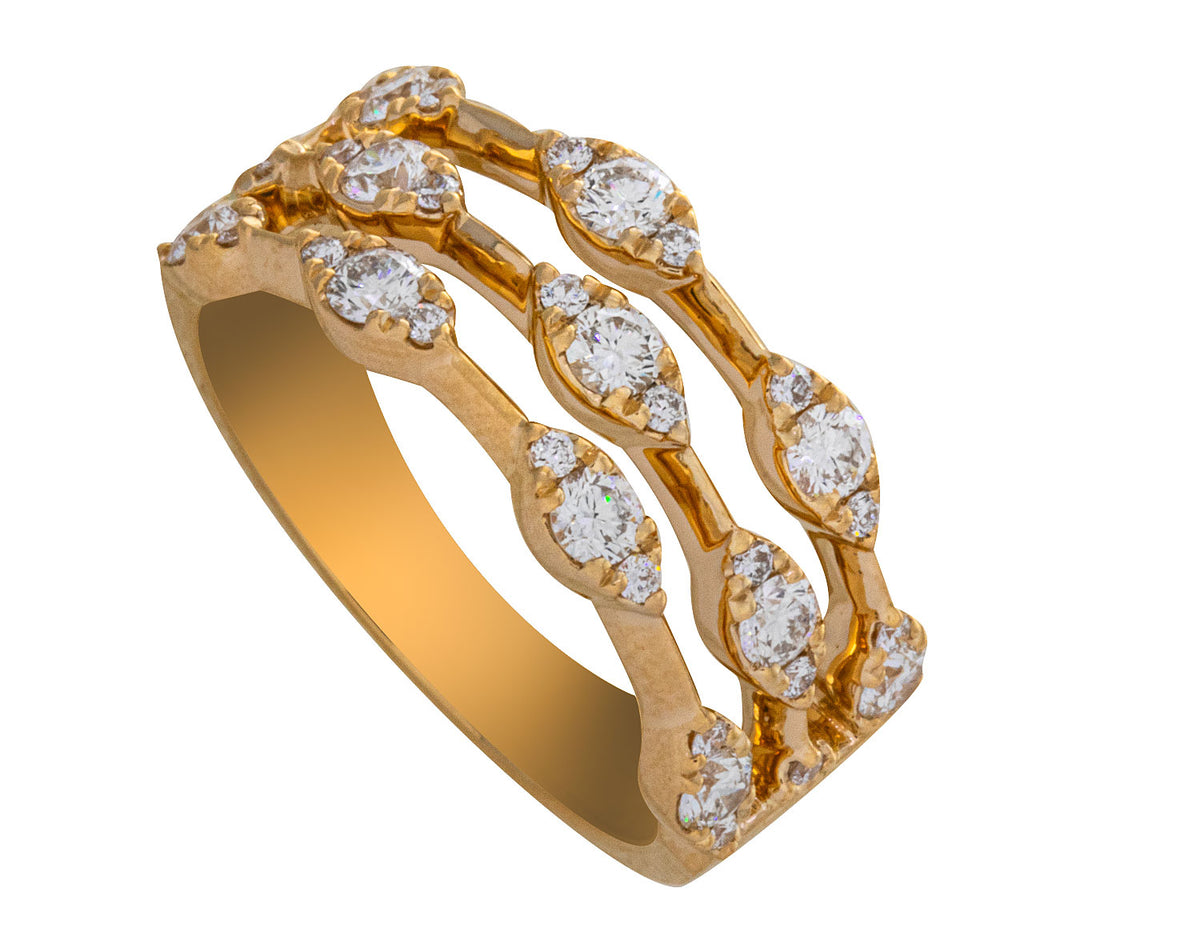 3/4ct. t.w. 3-Row Diamond Fashion Ring in 14K Yellow Gold