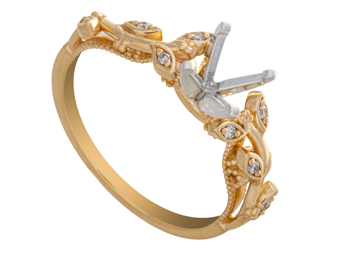 .05ct. t.w. Leafy Diamond Engagement Ring in 14K Yellow Gold