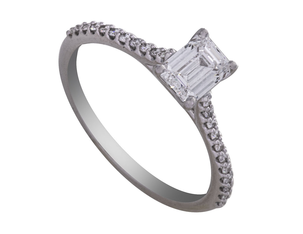 7/8ct. t.w. Emerald Cut Diamond Engagement Ring in 14K White Gold