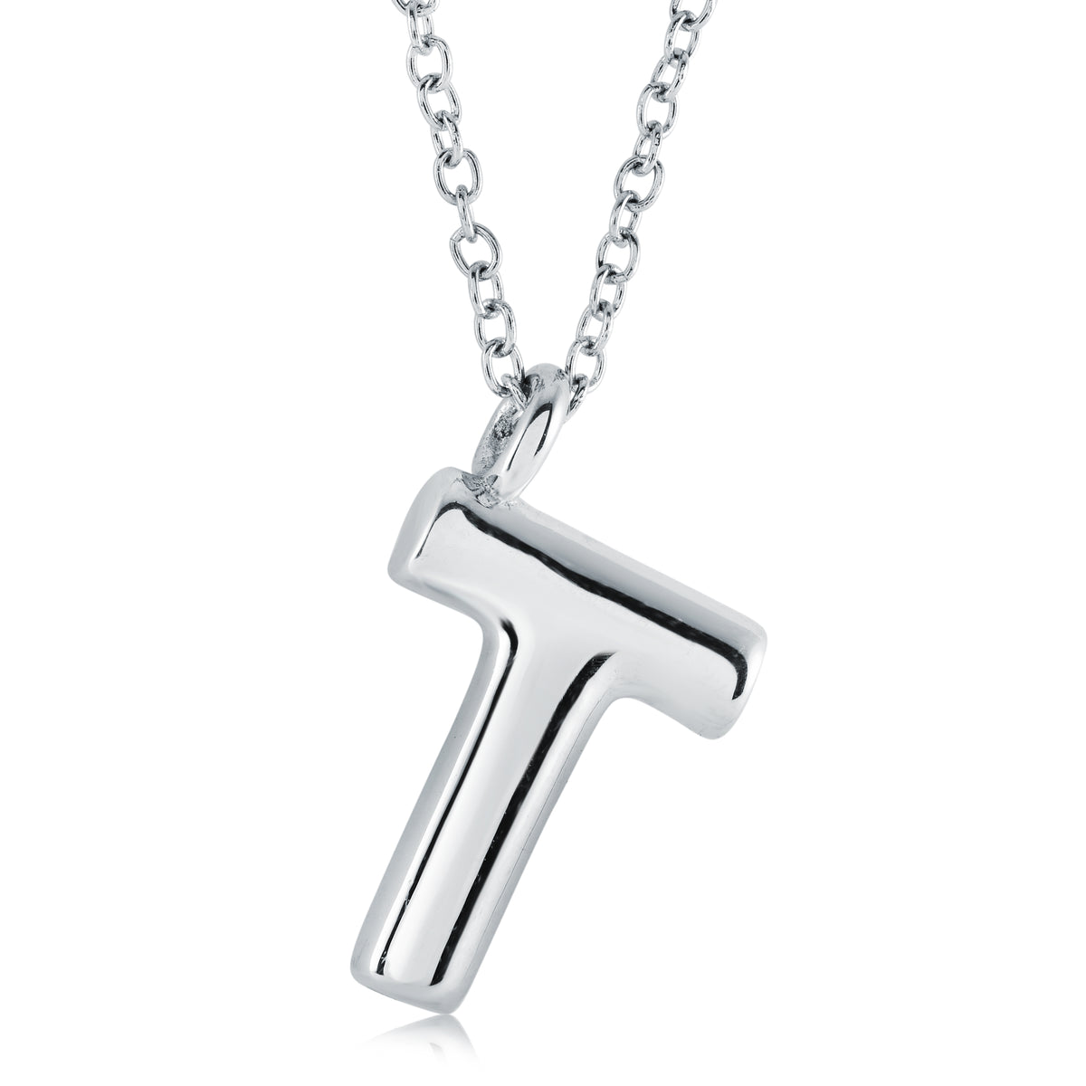 18" Stainless Steel Bubble Initial "T" Pendant