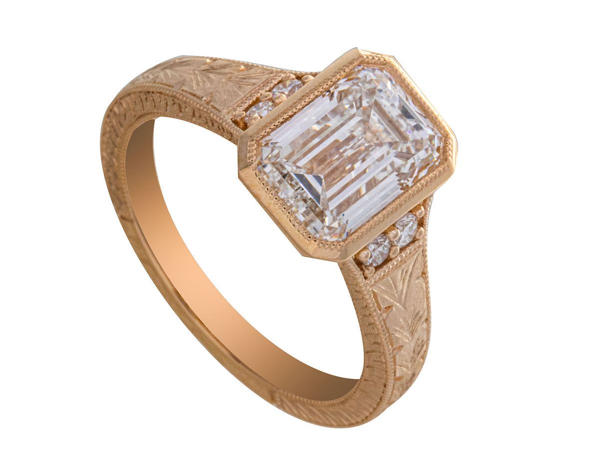 2 5/8ct. t.w. Emerald Cut Newborn Lab Created Bezel Diamond Engagement Ring in 14K Yellow Gold