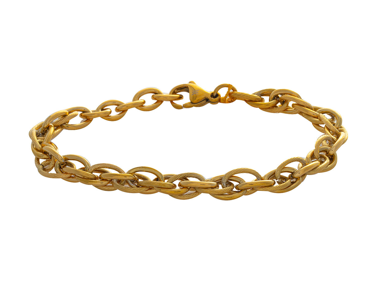 7.5" Gold Ion-Plated Stainless Steel Diamond Cut Oval Link Chain Bracelet