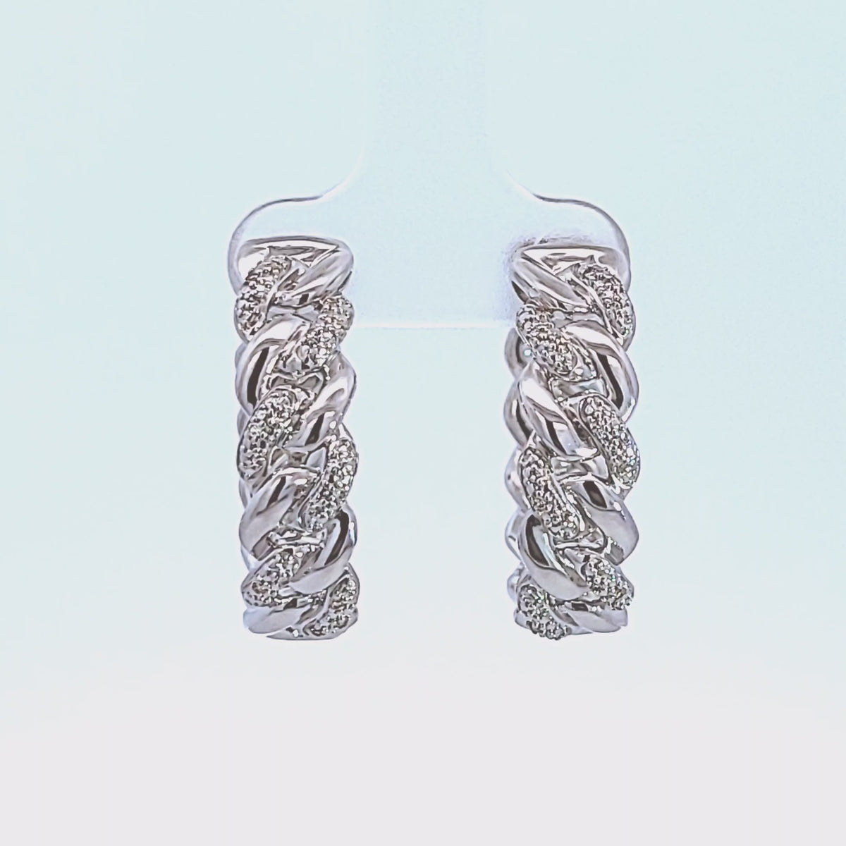 1/10ct. t.w. Diamond Cuban Link Hoop Earrings in Sterling Silver
