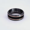 8.5mm Comfort Fit Gents Wedding Ring in 14K Rose Gold, Tantalum, and Carbon Fiber