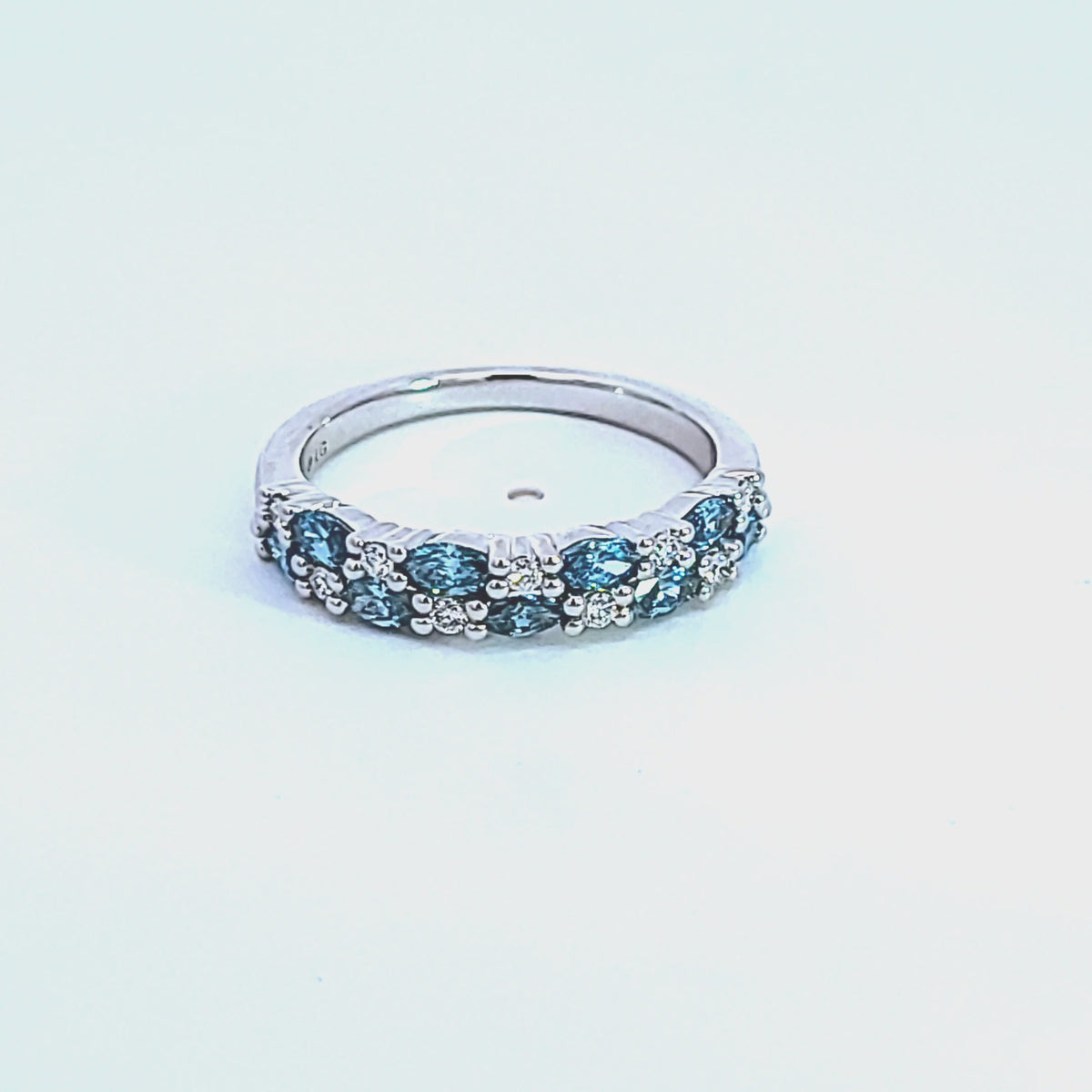 7/8ct. t.w. Blue and White Newborn Lab Created Diamond Fashion Ring in 14K White Gold