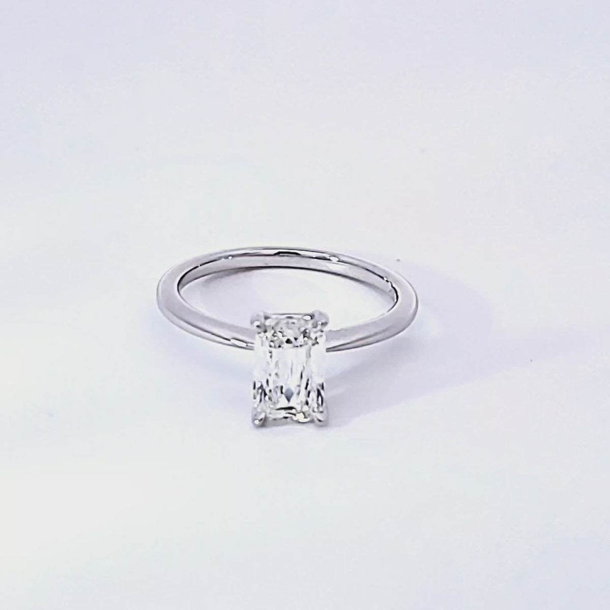 1.09ct. Kessler Emerald Cut Solitaire Engagement Ring in 14K White Gold