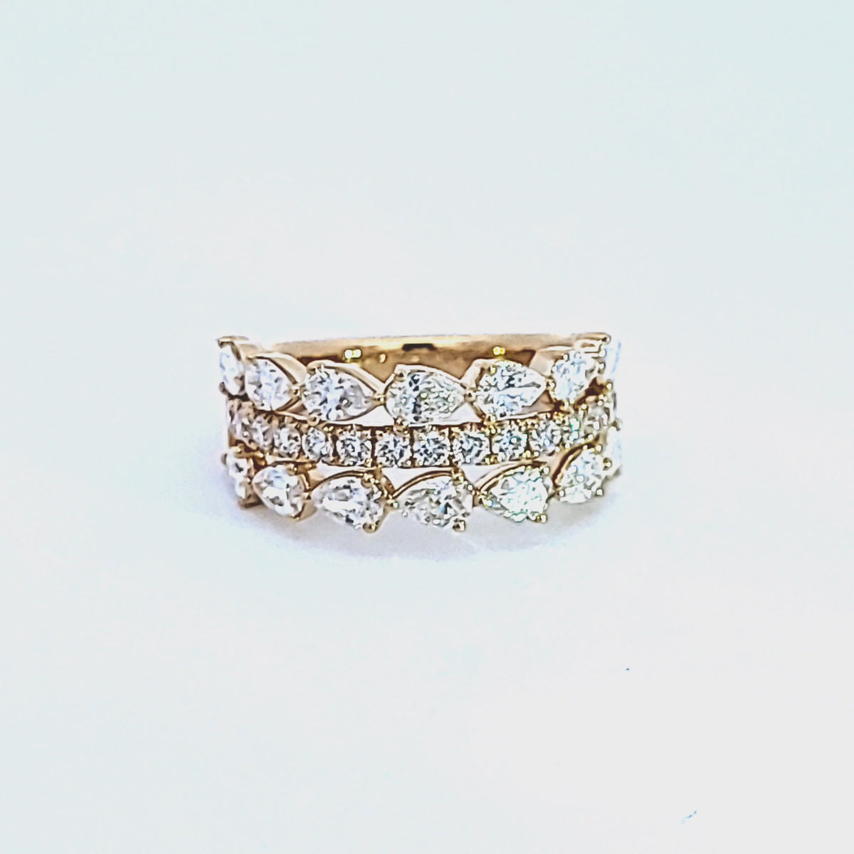 1 3/4ct. t.w. Round and Pear Cut Diamond Fashion Ring in 14K Yellow Gold