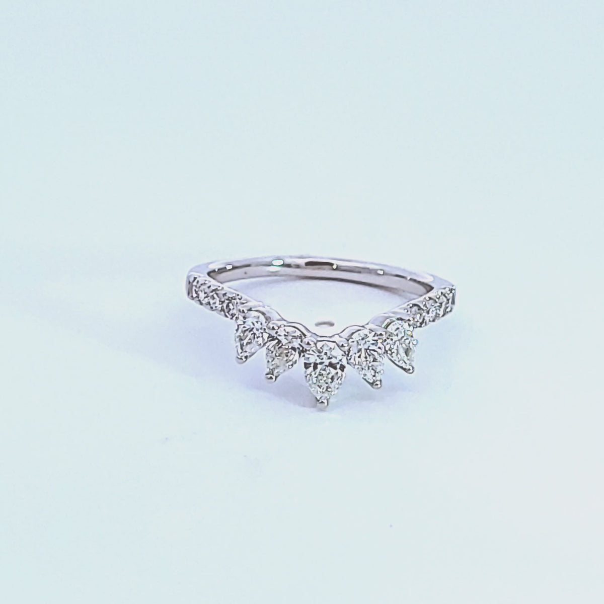 3/4ct. t.w. Pear and Round Cut Curved Wedding Ring in 14K White Gold