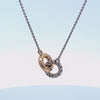 18" Double Ring Necklace in 14K Yellow Gold and Sterling Silver