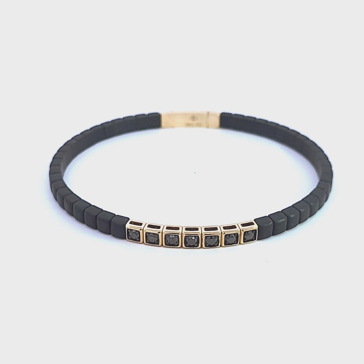 2/5ct. t.w. Black Diamond Flexie Bangle Bracelet in Titanium and 14K Yellow Gold